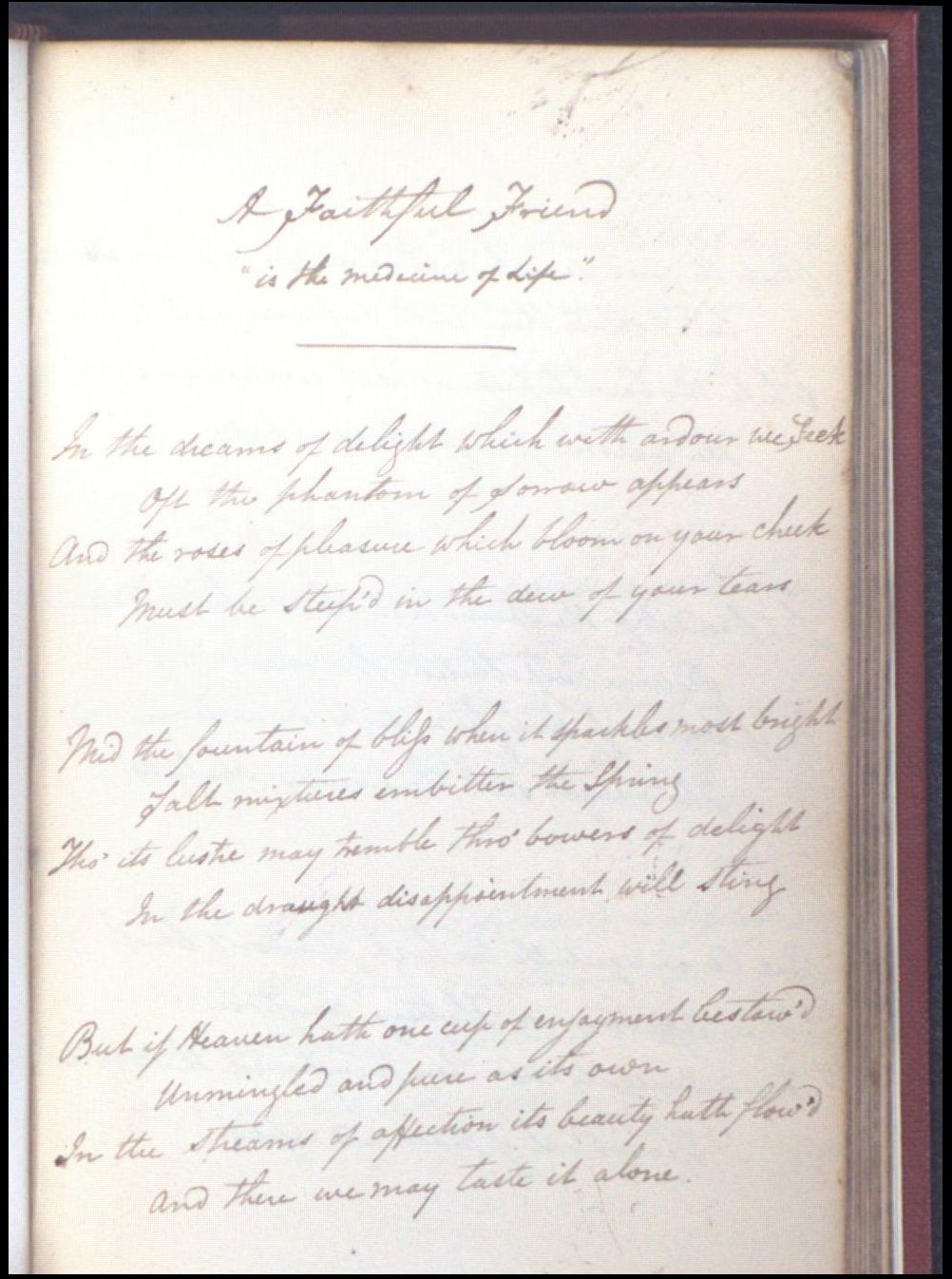 Fox Manuscript transcription of Tighe’s “A
            Faithful Friend”.